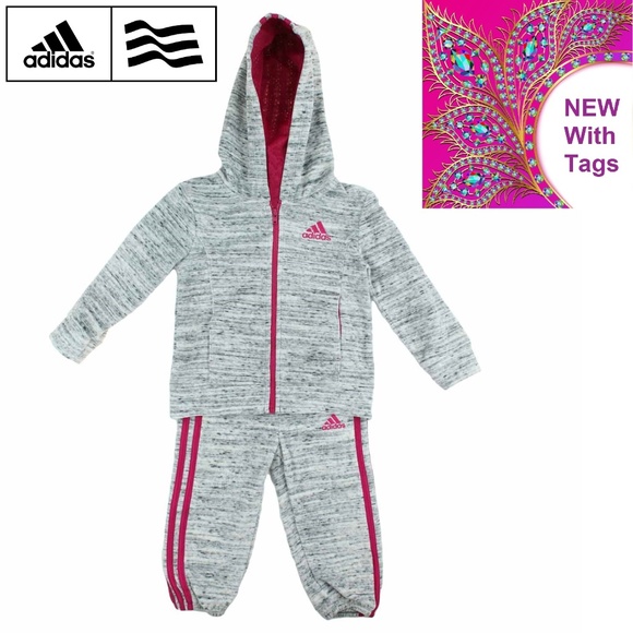 adidas Girls Gray Warmup Hoodie Jacket & Pants NWT - Picture 2 of 4